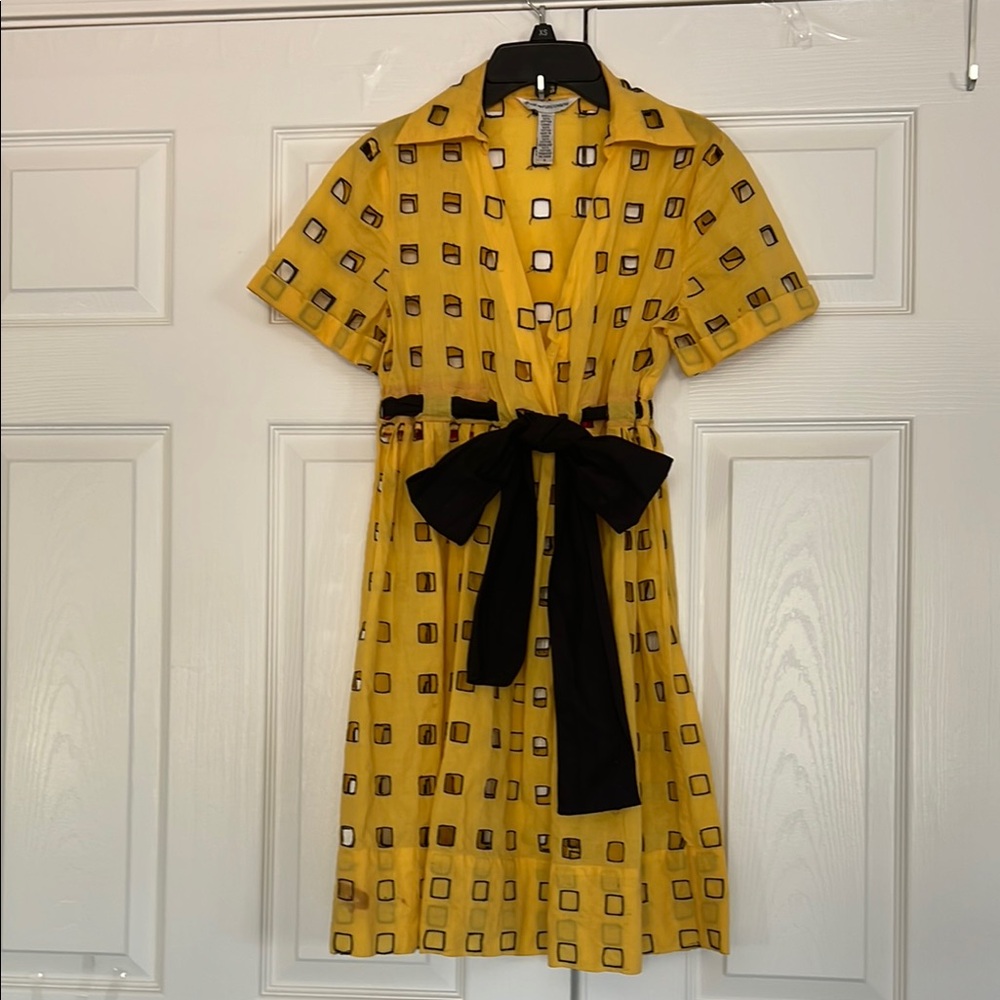 Vintage DVF Yellow And Black Unique Cut Out Pattern Empire SeeThrough Mini Dress